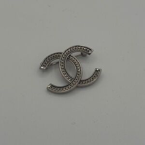 CHANEL Silver Interlocking C Brooch